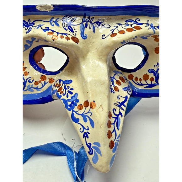 Vintage Venetian Carnival Paper Maché Blue White Hand Painted Mask Italy Venice - Picture 3 of 5